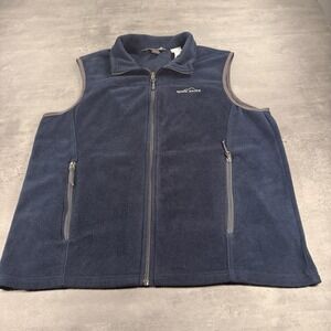 Eddie Bauer Fleece Vest Mens L‎ Navy Blue Gray Minimal Full Zip Gorpcore Outdoor
